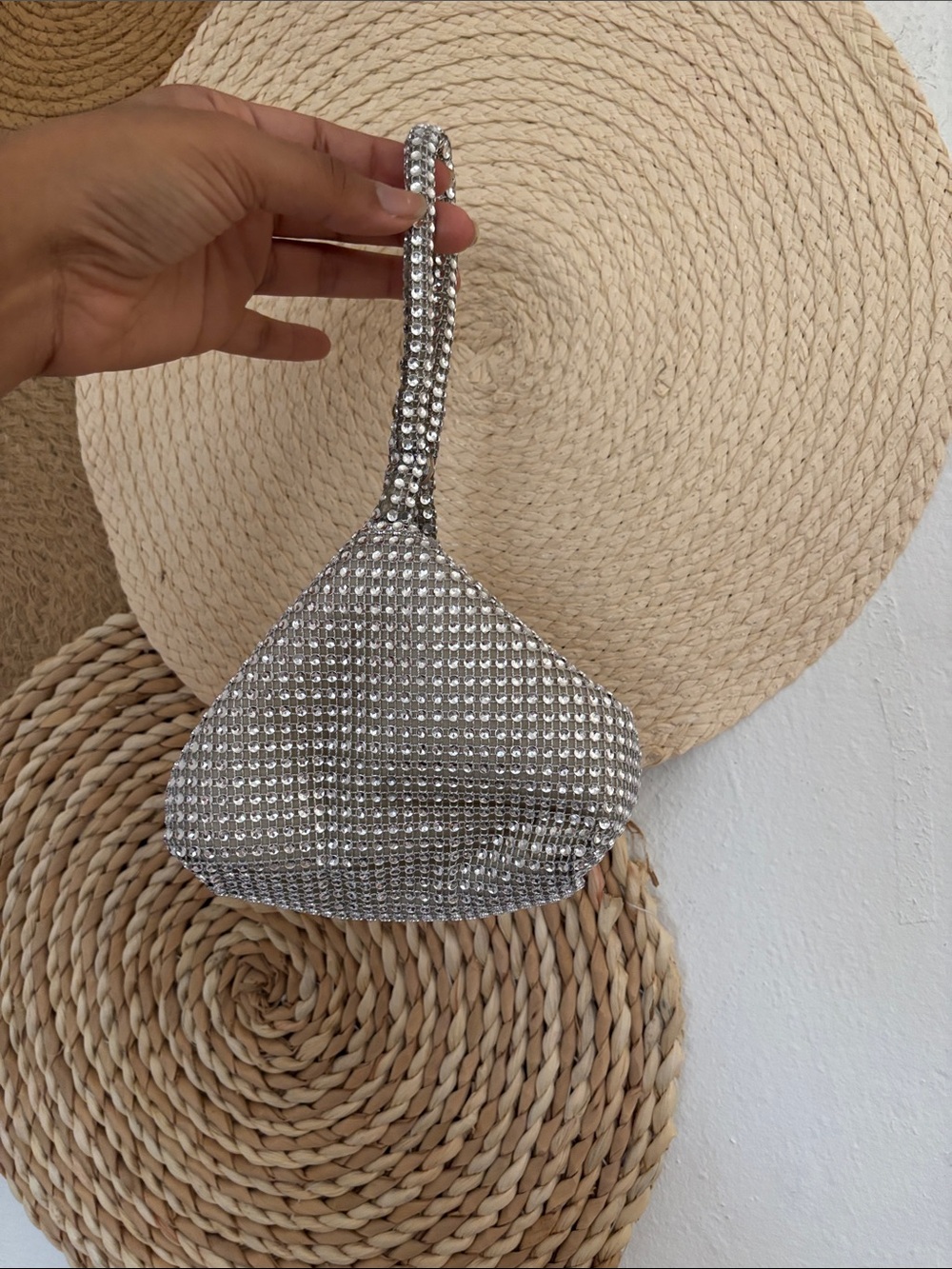Silver Crystal-Embellished Wristlet Bag